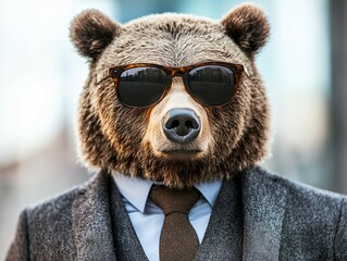 Sophisticated Bear in Suit and Sunglasses: A Cool, Urban Portrait
