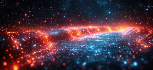 Obraz premium Abstract digital landscape with glowing particles.