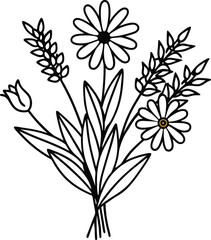 Flowers line art silhouette on white background