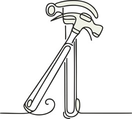 Continuous Line Drawing of a Hammer, Construction Tool