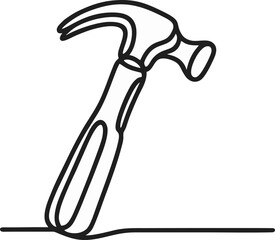 Single Line Drawing of a Claw Hammer, DIY Tool Icon