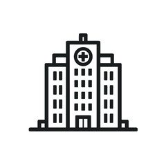 Naklejka premium Minimalistic black-and-white hospital building icon illustration, professional line art style