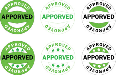 Approved Stamp Badge Icon Set – Green and Black Vector Labels with Stars.