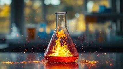 Flaming chemical reaction in a lab flask
