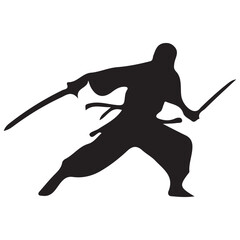 Ninja in battle pose, warrior sword silhouette. vector illustration EPS 10