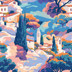graphic illustration, south of France, seamless pattern