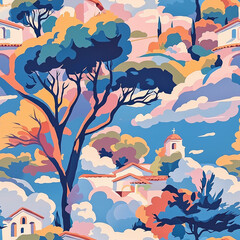 graphic illustration, south of France, seamless pattern