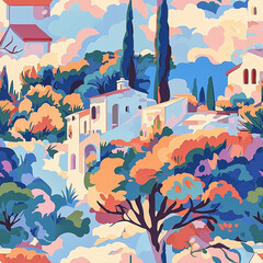 graphic illustration, south of France, seamless pattern