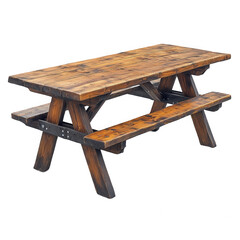Rustic wooden picnic table outdoor furniture garden backyard park seating on transparent background