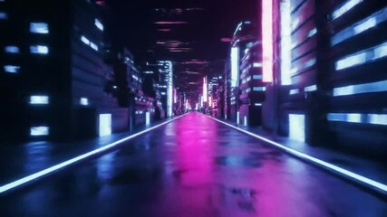 Make a looping video with neon lights, digital glitch effects, and futuristic cityscapes. - Powered by Adobe