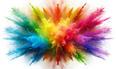 Rainbow dust powder explosion transparent PNG, isolated background. Dynamic blast eruption, vibrant colorful effect, lgbt, party, celebration, festival, color run element.
