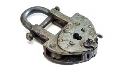 Obraz premium A steel padlock is clearly isolated on a white background, presenting a concept related to security and protection with the touch of Generative Ai. The simple yet powerful image of the padlock against