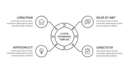 Simple hand drawn circle diagram template with four elements, doodle infographics, vector eps10 illustration