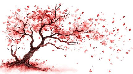 Fototapeta premium Watercolor floral tree in bloom botanical art nature scene fine art watercolor style