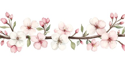 Fototapeta premium Serene watercolor floral blossom art botanical illustration nature decor peaceful vibe
