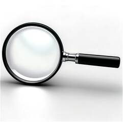 A magnifying glass lies on a dark, textured surface reflecting the light around it.