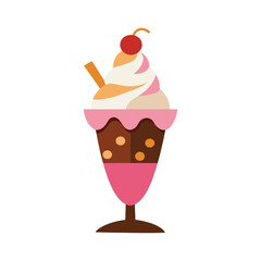 A visually stunning vector illustration of a decadent ice cream sundae, artfully layered with vibrant scoops, rich toppings, and intricate details.