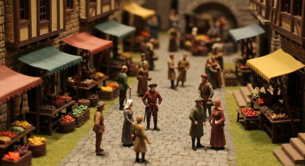 Medieval Market Town Diorama A Detailed Miniature Village Scene