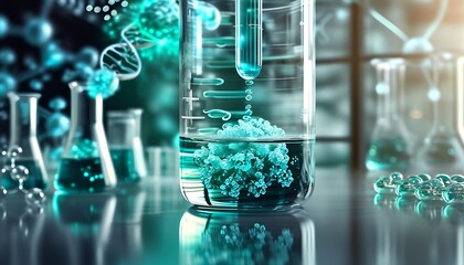 Biotechnology DNA research lab poster and editable template with chipset visuals and light dot network connection for futuristic science innovation genetics medicine and molecular biology education