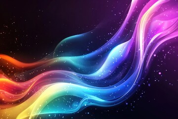 Abstract Holographic Rainbow Liquid. Iridescent Fluid Waves with Glowing Lights in Dark Purple & Blue, Fantasy Art Background for Digital Designs