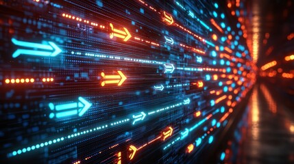 Obraz premium Futuristic data stream with glowing arrows