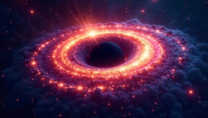 Obraz premium Ring galaxy's vibrant core, stellar ring encircles central black hole , astrophotography, supermassive black hole, star cluster