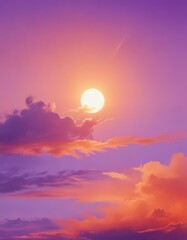 Fluid orange and purple watercolor wash, evoking a sunset sky ,  orange,  nature