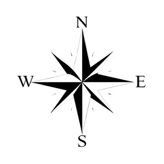 A detailed compass rose showcasing the cardinal directions of north, south, east, and west along with intermediate directions