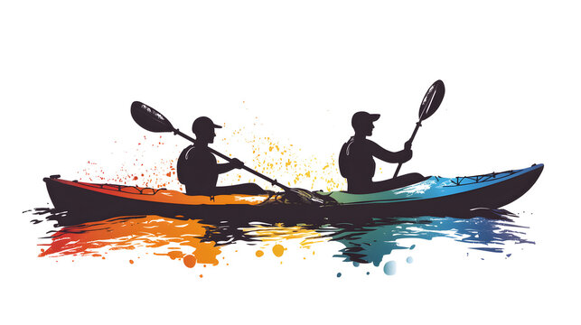 kayakers silhouette colorful splash water sport clip art preview