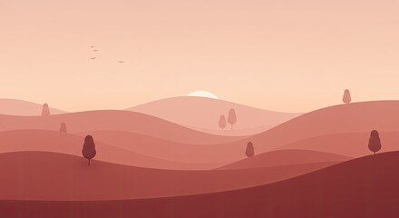 Peaceful Muted Evening Sky Over Gentle Hills Serene Landscape Art