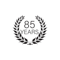 85th years anniversary celebration emblem. black anniversary logo isolated  on white background. vector illustration template design for web, flyers, poster, greeting card