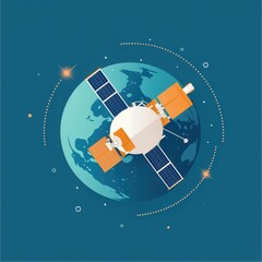 Obraz premium A satellite orbiting around planet Earth, depicting space exploration and global communication technology. The scene showcases a modern.