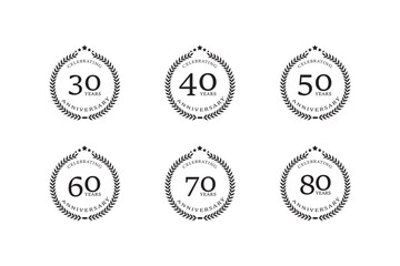 set of black anniversary logotype premium number design collection. black color for celebration sign event, party, wedding, greeting card, and invitation, vector illustration