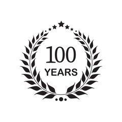 100 Years Laurel Wreath Badge Logo Design. One hundred Years Celebration Emblem Vector. Vintage Achievement Award Symbol. eps10