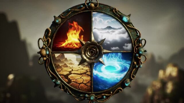 Emblem of the Four Elements: Fire, Water, Earth, and Air