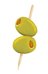 Olive on Toothpick isolated Illustration