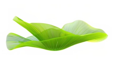 Obraz premium A green lotus leaf is prominently isolated on a white background, introducing a concept related to nature and tranquility with the integration of Generative Ai. The vivid green of the lotus leaf again