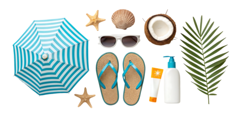 summer beach set isolated on transparent background