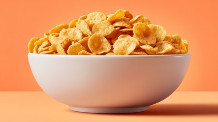 Delicious corn chips, a bowl of crunchy goodness on vibrant orange background crispy