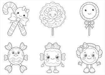 Sweet Treats Collection Kawaii Style Cute Candies Illustration for Coloring Books and More