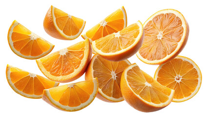 Delicious and Juicy Orange Segments Floating in a Trensprent  Background png Space