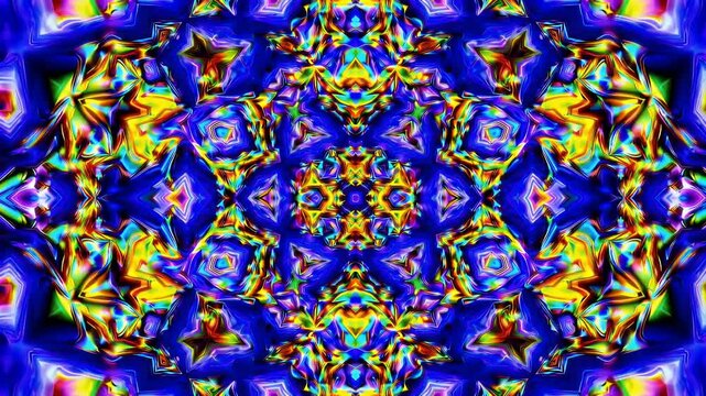 Bright geometric kaleidoscope loop colorful fractal style sacred shapes rotating perfect psychedelic visuals concerts trance themed abstract displays