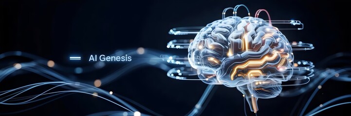 3D rendering of stylized brain with glowing circuits, symbolizing AI and biology convergence – Ideal for AI research, tech innovation, or futuristic designs.