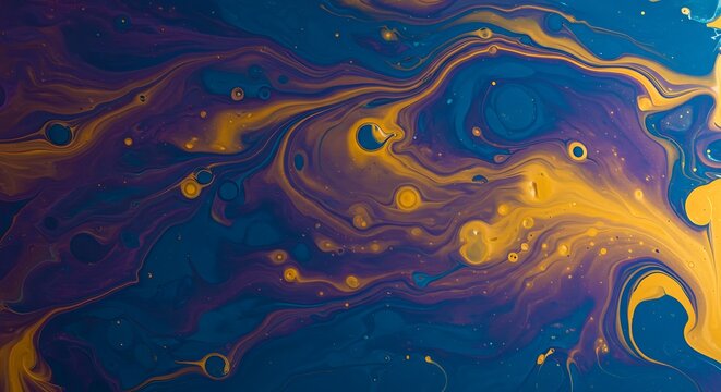 Abstract Fluid Art Swirling Blue and Gold Acrylic Pour Painting Texture