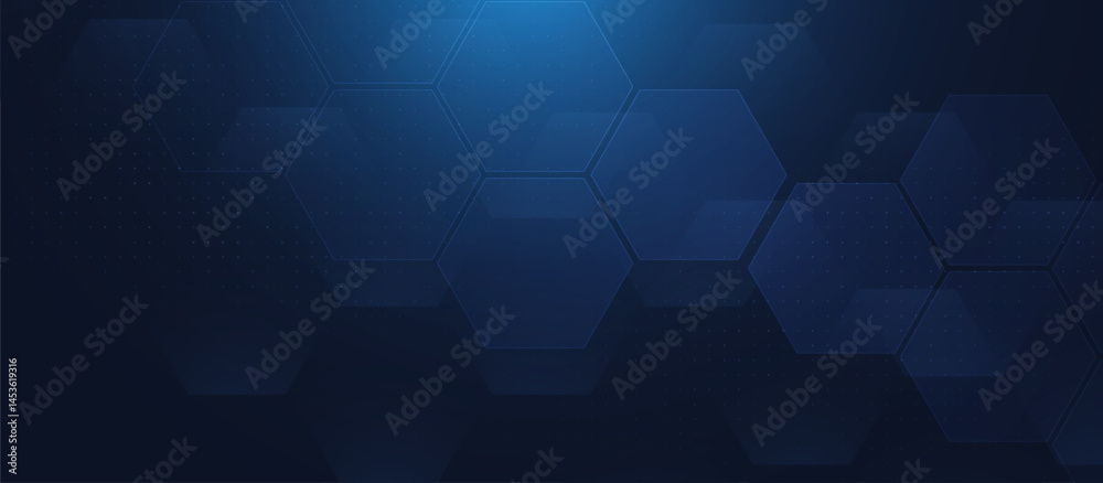 Poster Dark Futuristic Background with Transparent Hexagonal Grid
