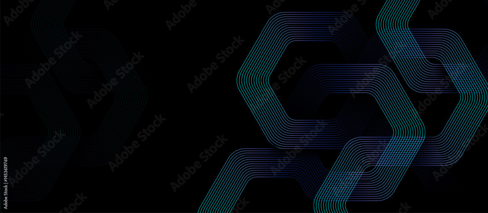 Aufkleber Modern Abstract Hexagon Background with Gradient Line Design on Black