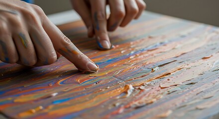 Hands Painting Abstract Art Colorful Texture and Creative Process