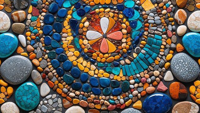 Haitian veve symbol pebble mosaic abstract design pattern artwork