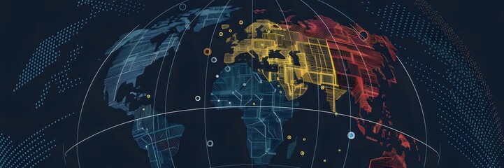 Fototapeta premium Abstract digital illustration of a globe made of interconnected lines and dots – Ideal for technology, data visualization, or global network concepts.