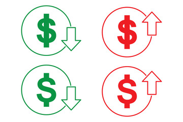 Obraz premium Money increase icon. Investment growth. Finance arrow up. Profit decrease. Dollar price. 
